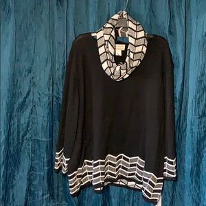 Ladies plus size black 3X sweater with neck scarf
